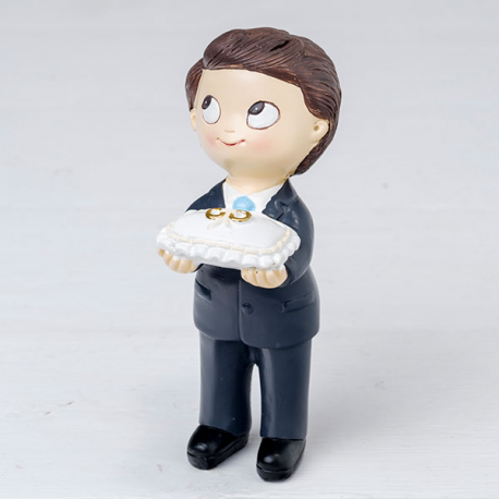 CAKE TOPPER BIMBO con vestito scuro CON CUSCINO PORTA FEDI 11cm