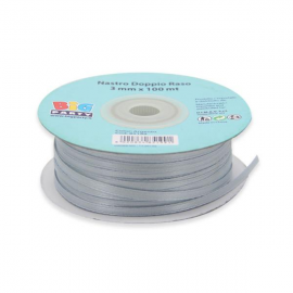 NASTRO DOPPIO RASO 3 mm x 100 mt - ARGENTO