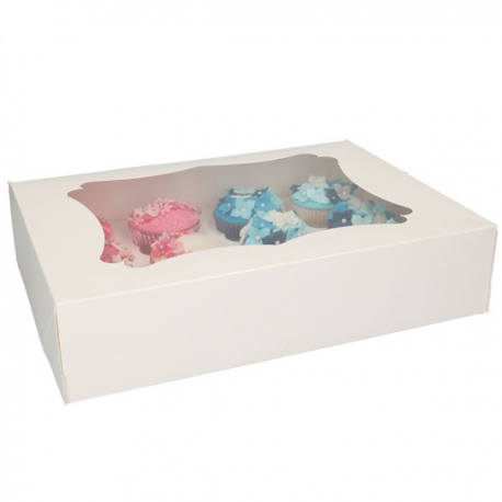 SCATOLA BIANCA 12 CUPCAKES/MUFFIN CON INSERTO 12 POSTI 330x240x75mm
