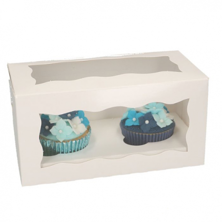 SCATOLA BIANCA 2 CUPCAKES/MUFFIN CON INSERTO 2 POSTI 20x10x10 cm
