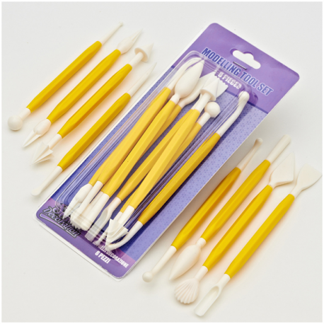 SET 8 PEZZI MODELLING TOOLS GIALLI - Strumenti decorazione fondente e marzapane