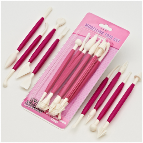 SET 8 PEZZI MODELLING TOOLS ROSA - Strumenti decorazione fondente e marzapane