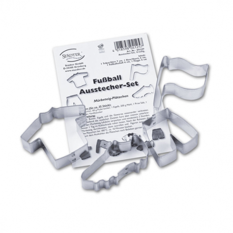 TAGLIAPASTA CALCIO - (set Maglietta - Pantaloncini - Scarpa - Bandiera) 7 cm acciaio inox - Soccer cokie cutter set