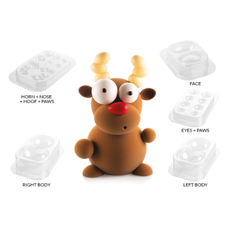 KIT RUDOLF - SET 5 STAMPI TERMOFORMATI PER CIOCCOLATO(per la realizzazione di un soggetto 3D in cioccolato a forma di orsetto)