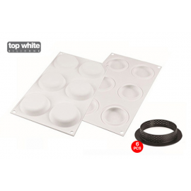 KIT TARTE RING &Oslash;80 - 6 Anelli in materiale termoplastico + stampo in silicone da 6 cavit&agrave; Silikomart