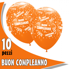 PALLONCINI BUON COMPLEANNO arancioni - Pz.10 - ø cm.30