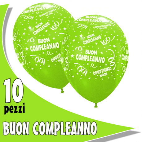 PALLONCINI BUON COMPLEANNO verde mela - Pz.10 - ø cm.30