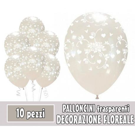 PALLONCINI DECORAZIONE FLOREALE TRASPARENTI - Pz.10 - ø cm.30