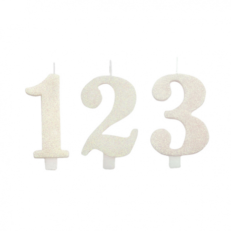CANDELINE A FORMA DI NUMERO BIANCHE GLITTER