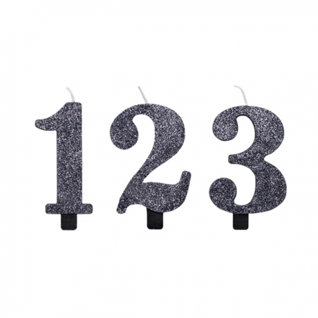 CANDELINE A FORMA DI NUMERO NERE GLITTER