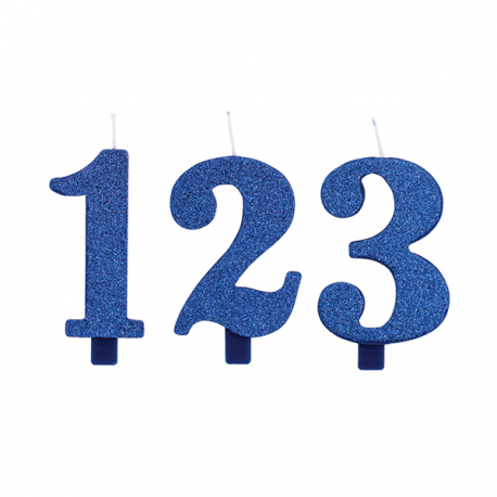 CANDELINE A FORMA DI NUMERO BLU GLITTER