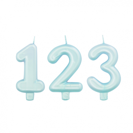 CANDELINE A FORMA DI NUMERO PERLATE AZZURRE
