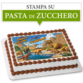 Cialda personalizzata DINOSAURI rettangolare (stampa su pasta di zucchero)