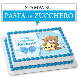 Cialda personalizzata BATTESIMO AZZURRO rettangolare (stampa su pasta di zucchero)