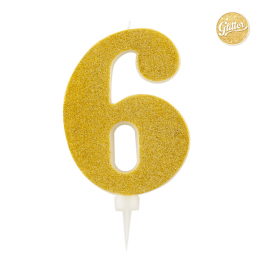 CANDELINA NUMERO 6 ORO GLITTER