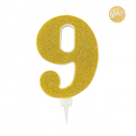 CANDELINA NUMERO 9 ORO GLITTER