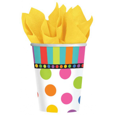 BICCHIERI BUON COMPLEANNO DOTS & STRIPES - 8 Pz.