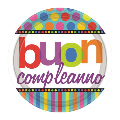 PIATTI BUON COMPLEANNO DOTS & STRIPES 23cm - 8 Pz.