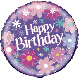 PALLONCINO MYLAR - FOIL HAPPY BIRTHDAY FLOWERS - 45cm