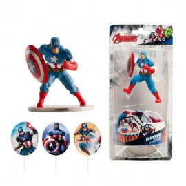 KIT CAKE TOPPER: CAPTAIN AMERICA CON PICKS 8,5cm