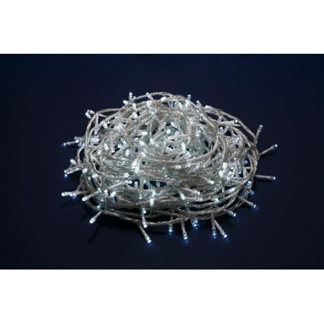 300 LED - LUCE BIANCA FILO TRASPARENTE (Uso interno ed esterno / 8 giochi di luce) 15 mt