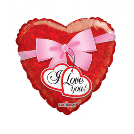 PALLONCINO CUORE ROSSO I LOVE YOU FIOCCO ROSA FOIL STANDARD ø 45cm