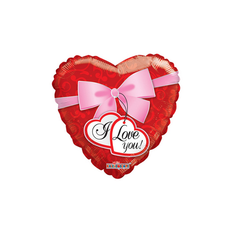 PALLONCINO CUORE ROSSO I LOVE YOU FIOCCO ROSA FOIL STANDARD ø 45cm