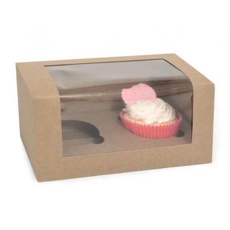 SCATOLA KRAFT 2 CUPCAKES/MUFFIN CON INSERTO 2 POSTI 330x250x90mm
