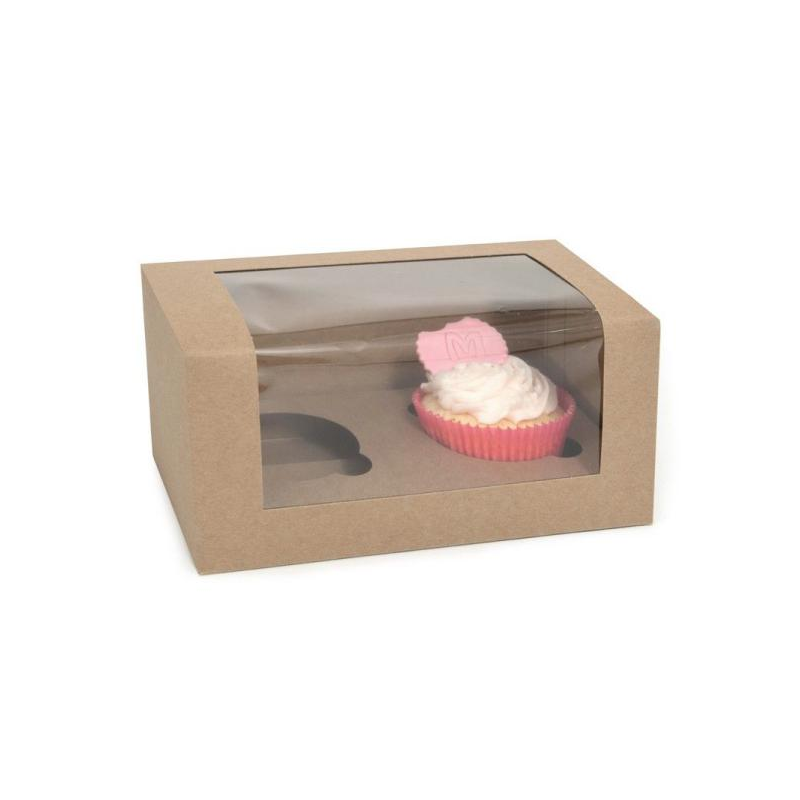 Confezione da 12 Emartbuy Kraft Bakery Cupcake Muffin Scatole per feste con finestra trasparente Inserto in cartone per 2 cupcake 