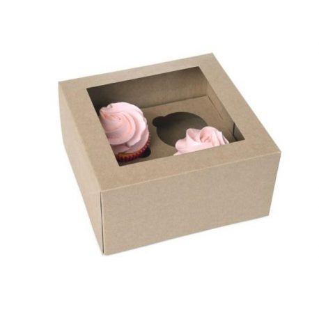 SCATOLA KRAFT 4 CUPCAKES/MUFFIN CON INSERTO 4 POSTI 330x250x90mm