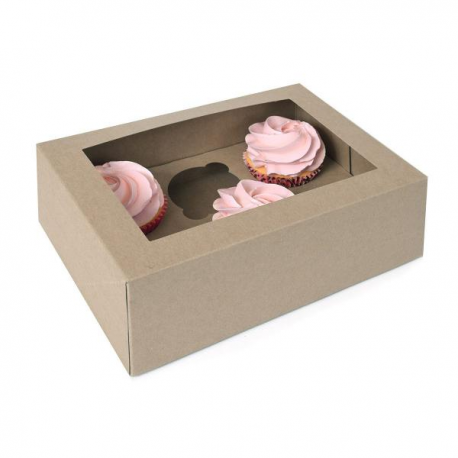 SCATOLA KRAFT 6 CUPCAKES/MUFFIN CON INSERTO 6 POSTI 330x250x90mm