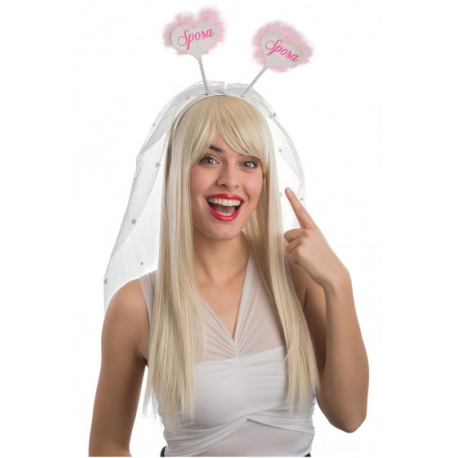 CERCHIETTO CUORI SPOSA CON MARABOUT E VELO