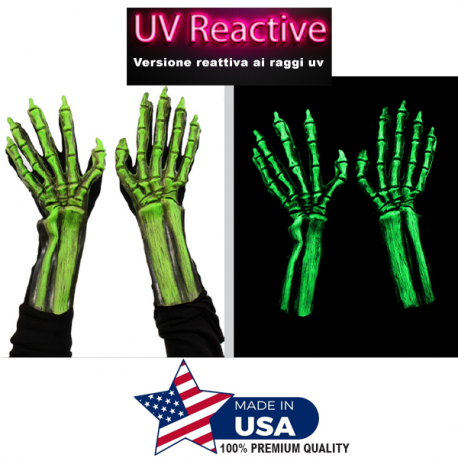 GREEN GLOW SKELETON HANDS - Guanti professionali in latex \\"UV GLOVES\\"
