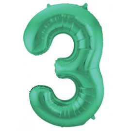 PALLONCINO MYLAR NUMERO \\"3\\" VERDE SATINATO - 86cm