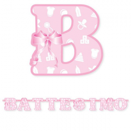 FESTONE SCRITTA BATTESIMO ROSA cm. 140
