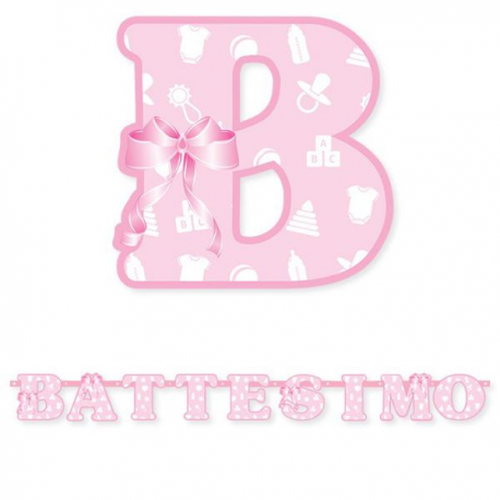 FESTONE SCRITTA BATTESIMO ROSA cm. 140