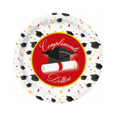 PIATTI LAUREA COMPLIMENTI DOTTORE - 8 pezzi 18cm