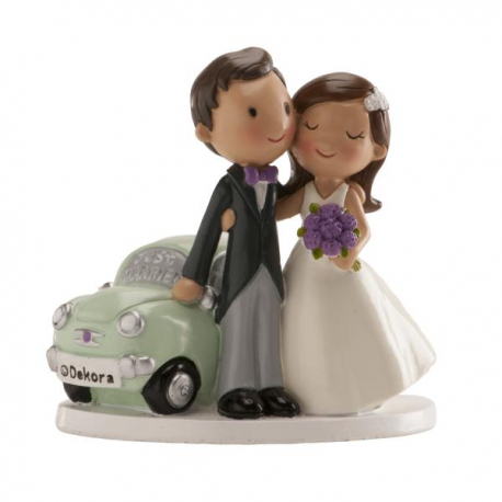 CAKE TOPPER COPPIA DI SPOSI \\"AUTO JUST MARRIED\\" 12cm