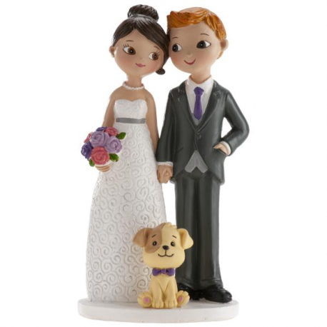 CAKE TOPPER COPPIA DI SPOSI CON CAGNOLINO 16cm