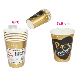 BICCHIERI BUON COMPLEANNO CUORE NERO - 6 Pz.