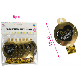 LINGUE SONORE BUON COMPLEANNO ORO- NERO 6 Pz.