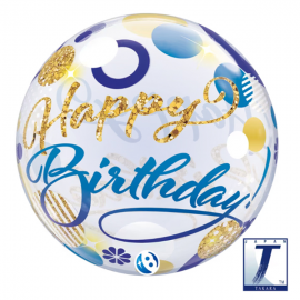 PALLONCINO BUBBLE HAPPY BIRTHDAY BLUE GOLD ø 56cm