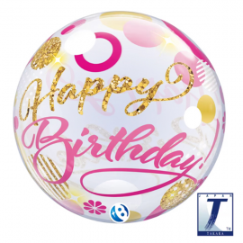 PALLONCINO BUBBLE HAPPY BIRTHDAY PINK GOLD ø 56cm