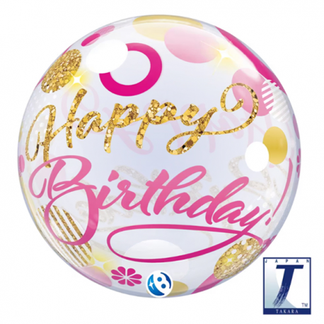 PALLONCINO BUBBLE HAPPY BIRTHDAY PINK GOLD ø 56cm
