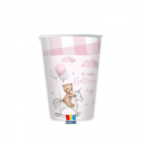 BICCHIERI BATTESIMO ROSA TEDDY BEAR 8 pezzi 200cc