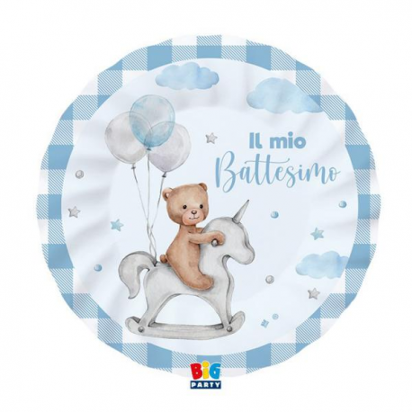 PIATTI BATTESIMO AZZURRO TEDDY BEAR 8 pezzi 25cm