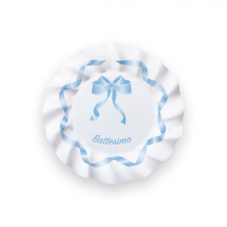 PIATTINI BATTESIMO FIOCCO AZZURRO 8 pezzi 20cm