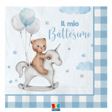 TOVAGLIOLI BATTESIMO AZZURRO TEDDY BEAR 20 pezzi 33x33