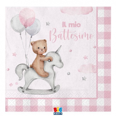 TOVAGLIOLI BATTESIMO ROSA TEDDY BEAR 20 pezzi 33x33
