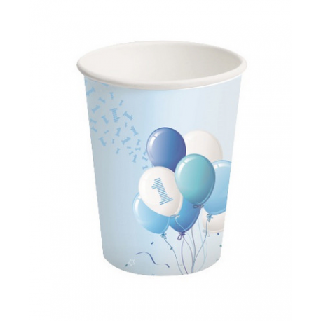 BICCHIERI 1° COMPLEANNO AZZURRI 250ml - 8 Pz.